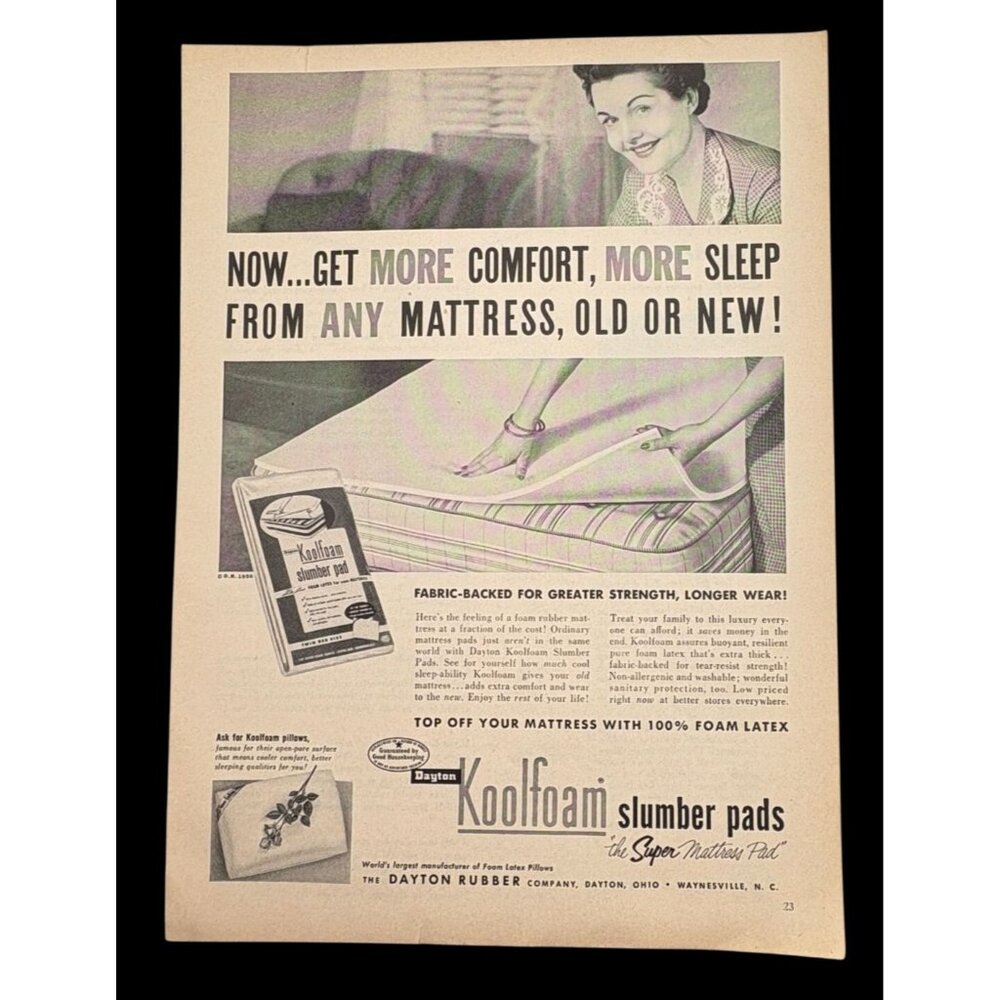 Koolfoam Slumber Pads Vintage Print Ad 1950s Foam Mattress Pads Dayton Rubber Co